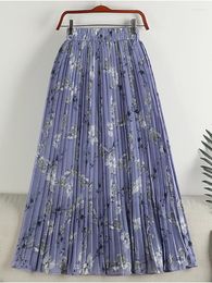 Rokken TIGENA Chiffon Plooirok Voor Vrouwen 2024 Lente Zomer Vintage Bloemenprint Boho Strand Hoge Taille Midi Lange Vrouwelijke