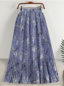 Jupes TIGENA jupe plissée en mousseline de soie pour femmes printemps été Vintage imprimé fleuri Boho plage taille haute Midi longue jupe femme 230504