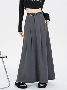 Jupes Tigena élégant Maxi costume jupe pour femmes 2023 bureau dame solide une ligne ceinture taille haute plissée longue femme noir gris