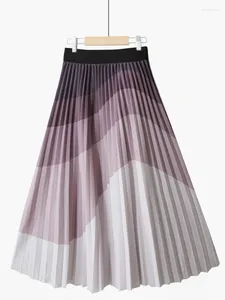 Jupes Tigena Mode Dégradé Jupe plissée pour femmes 2024 Printemps Été Coréen A Ligne Taille Haute Midi Longue Femme