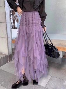 Jupes Tigena à la mode cheville longueur jupe en tulle pour femmes 2023 haute rue à plusieurs niveaux ourlet irrégulier plissé longue maxi femme