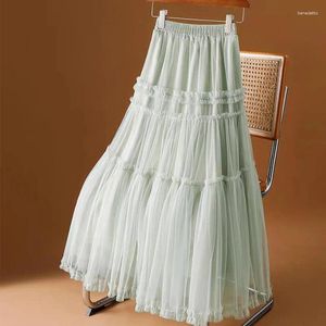 Jupes Tigena à la mode longue jupe en tulle pour femmes 2024 printemps été élégant solide une ligne taille haute maxi maille femme vert