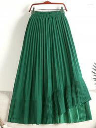 Jupes Tigena irrégulière ourlet plissé jupe longue pour les femmes 2023 printemps été décontracté solide une ligne taille haute Maxi femme vert