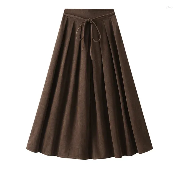 Faldas TIGENA falda larga plisada Simple coreana para mujer 2023 Otoño Invierno elegante cinturón elástico cintura alta una línea femenina