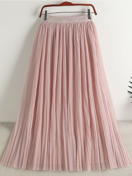 Jupes TIGENA Réversible Tulle Midi Jupe Longue Femmes D'été Coréen Simple Solide Taille Haute Plissée Jupe Mi-longue Femme Rose 230504