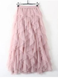 Rokken TIGENA Tutu Tule Lange Maxi Rok Damesmode Koreaanse Leuke Roze Hoge Taille Plooirok Mesh Vrouwelijke Dame Esthetische Faldas 231124