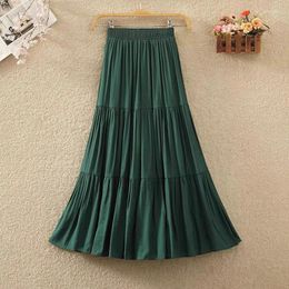 Jupes Tigena Vintage coton lin jupe longue pour les femmes 2023 été décontracté solide tout-match une ligne taille haute plissée midi femme