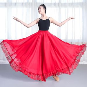 Faldas TingYiLi con dobladillo de encaje largo Maxi para mujer Primavera Verano gran falda de baile Swing vacaciones playa Retro rojo verde negro gasa