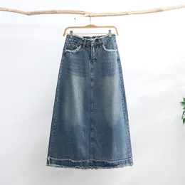 Jupes TIYIHAILEY 2024 Mode Longue Maxi A-ligne Jupe Femmes Printemps Automne Denim Jeans Vintage S-XL