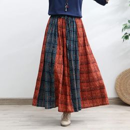 Jupes Tiyihailey 2024 Long Maxi Elastic haute taille femme jupe d'été décontracté lin lin coton patchwork imprimer