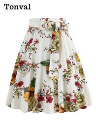 Jupes tonval fleur colorée vintage robe swinging d'été femme zipper arrière midi longueur élégant setl2405