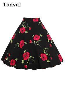 Rokken tonval bloemen vintage swing midi rok retro bloem print elegante vrouwen jaren 1950s hoge taille katoen een lijn rok 230417