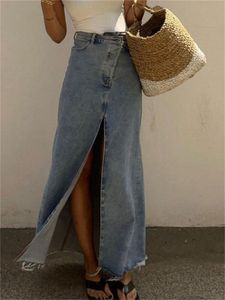 Jupes Tossy 2023 décontracté taille haute Denim femmes renversé Maxi Jean jupe vacances d'été longue 230503