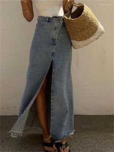 Jupes Tossy 2023 décontracté taille haute Denim femmes renversé Maxi Jean jupe vacances d'été longue