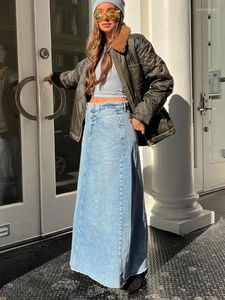 Jupes Tossy Denim Long Pour Femmes Casual High Street Taille Basse Jeans Jupe Avec Poche Zipper Streetwear Y2k Maxi