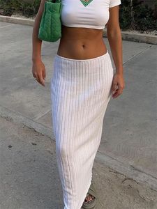 Rokken gooiende zomer gebreide lange rok vrouwen sexy vakantiefeestje strand bebouw midi rokken gevallen taille zie door wrap witte maxi rok 230313