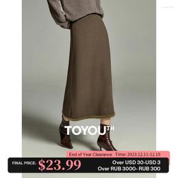 Jupes Toyouth Femmes Jupe tricotée 2024 Hiver Taille élastique en forme de A Slim Fit Ourlet Couture Imitation Mink Edge Polyvalent Long