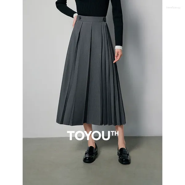 Jupes Toyouth Femmes Long Jupe plissée 2024 Printemps-Longle une ligne haute taille sur mesure