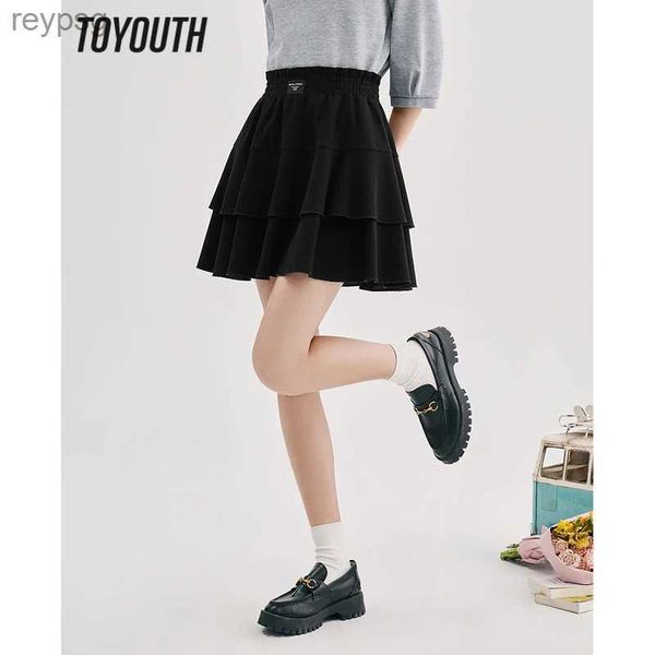 Jupes Toyouth femmes jupe 2023 printemps une ligne taille élastique ample Bouffant noir Y2K mode Chic tout-match Streetwear mini-jupe YQ240201