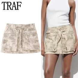 Faldas TRAF 2023, minifalda con estampado Cargo para mujer, cintura media, ropa de calle Y2k de verano para mujer, moda corta para mujer 230715