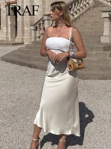 Faldas TRAF Mujer Moda Sólido Satén Seda Textura Apretada Midi Falda Mujer Estilo Playa Chic Y Elegante Sirena De Mujer