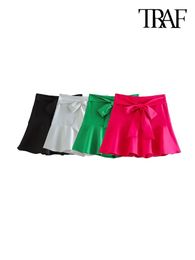 Jupes Traf femmes mode avec nœud noué à volants Shorts jupes Vintage taille haute côté fermeture éclair femme Skort Mujer