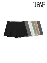 Jupes Traf Women Fashion avec shorts plissés jupes vintage hautes coulées zipper femelle skort mujer p230508