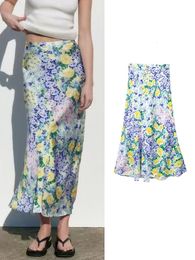 Rokken traf dames bloemen bedrukte midi rok zomer vrouwelijke hoge taille chic a-line jurk vintage strandstijl middenkalf rok 230419