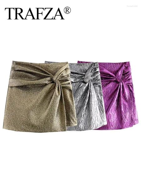 Jupes TRAFZA Femmes Mode Y2K Short Side Zipper Taille Haute Slim Mini Jupe Élégante Femme Solide Plissée Culotte Femme