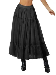 Rokken tule voor vrouwen lange lengte tutu fee -gelaagde rok een lijn mesh elastische taille bruidsmeisje petticoat