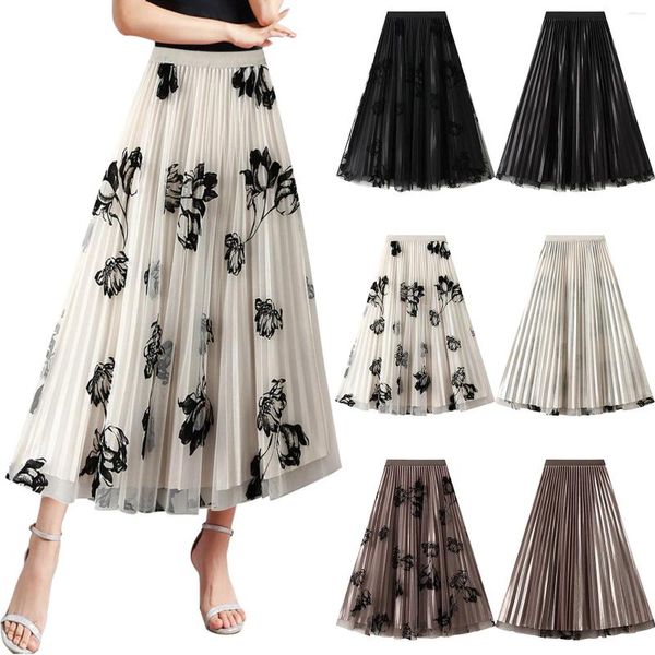 Jupes Jupe plissée à deux côtés pour femmes Vintage florale haute taille une ligne réversible couche tendance dansant vêtements tulle