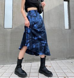 Jupes ucuhulnl harajuku blue tie dye jupe goth punk high taille streetwear patchwear une ligne club de fête féminine wearskirts