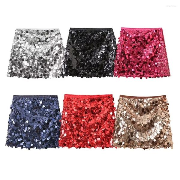 Jupes Unizera2024 Spring Women's Wear French High Taist Casual Vintage Sequin Mini jupe Short