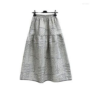 Faldas vanovich estilo coreano otoño e invierno 2024 vintage impresión a cuadros cintura alta vestido de bola femenino algodón largo