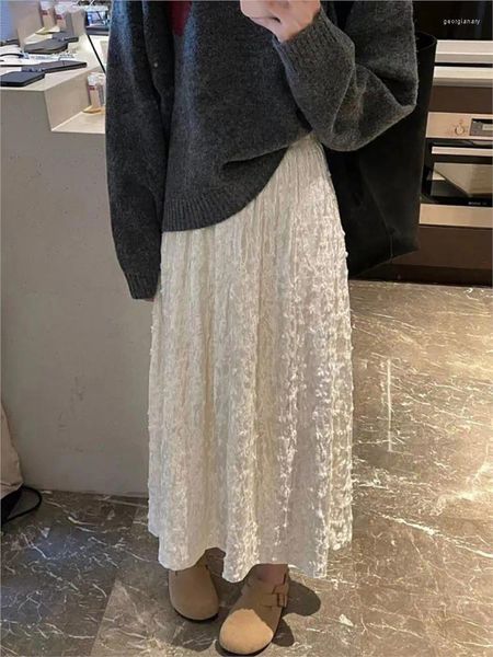 Faldas largas de terciopelo para mujer, falda larga holgada con bordado liso, moda de otoño e invierno, elegante, cintura elástica, 2023