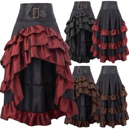 Rokken Victoriaanse asymmetrische gegolfde trim Gothic Long Corset Vintage Steampunk Showgirl Party Dress 230322