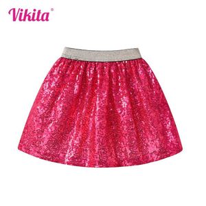 Rokken Vikita Girls lovertjes Appliqued Skirts Kids Red Performance Stage Verjaardagsfeest Prom jurk Princess Mini Rok kinderen Kleding Y240522