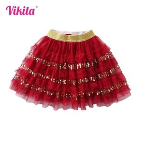 Rijren Vikita Kids Nieuwjaar Kerstfestival Red Lover Soundined Skirts Girls gelaagde gaas tuLle Tutu Cake Princess Mini Skirts Kinderkleding Y240522