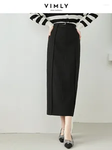 Jupes Vimly 2023 automne noir droit femmes mode solide décontracté élégant bureau dame fendu Maxi femme vêtements M2655