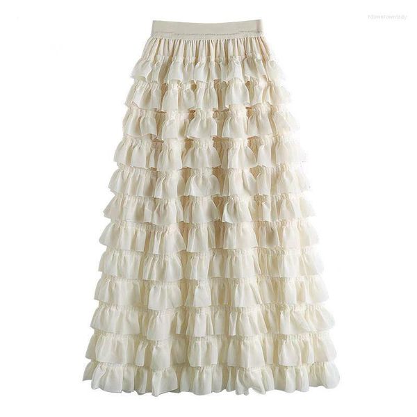 Jupes Vinatge jupe plissée femmes Harajuku été taille haute volants Long blanc noir Maxi Falda Mujer