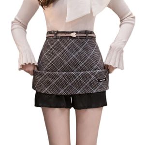 Rokken vintage checked plaid mini dames 2023 herfst winter mode riem met hoge taille wollen rok vrouw faldas cortasskirts