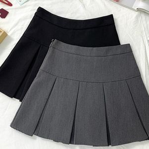 Faldas vintage gris plisado falda mujer kawaii cintura alta mini escolar de moda coreana uniforme harajuku streetwear primavera