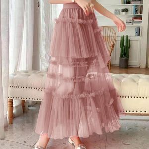 Jupes Vintage taille haute jupe plissée femmes mode coréenne collège Style longue dames fête mariage élégant solide maille