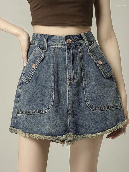 Jupes vintage coréen high wiast denim mini jupe short femme sexy fille déchirée femelle mince anti-glare court