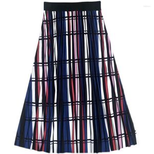 Rokken vintage plaid geplooide rok vrouwen hoge taille lang 2022 zomer chic harajuku vrouwelijke elegante mode a-line streetwear