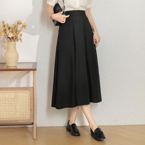 Faldas Falda plisada vintage Traje de cintura alta Longitud media A-line Paraguas grande Ropa de moda coreana larga para mujer