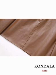 Faldas Vintage PU Solid Brown Belt Women A Line Mini Skirt Fashion Autumn Sxey Highstreet New Chic Zipper Plised Skirt