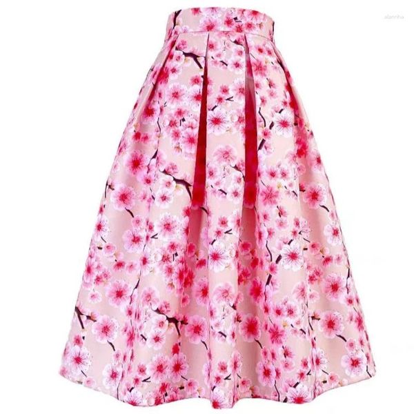 Faldas estilo vintage elegante cintura alta de cintura larga plisada para mujeres estética rosa color rosa floral floral primavera de verano 2024