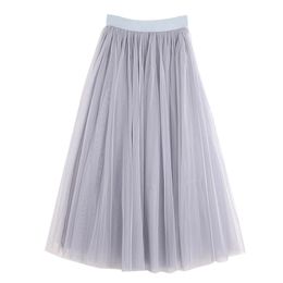 Rokken vintage tule rok vrouwen elastische hoge taille 3 lagen a-line geplooide mesh rok lange bruid tutu rokken vrouwelijk jupe longue 230425