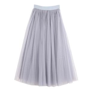 Rokken vintage tule dames elastische hoge taille 3 lagen aline geplooid mesh long bruid tutu vrouw jupe longue 220829